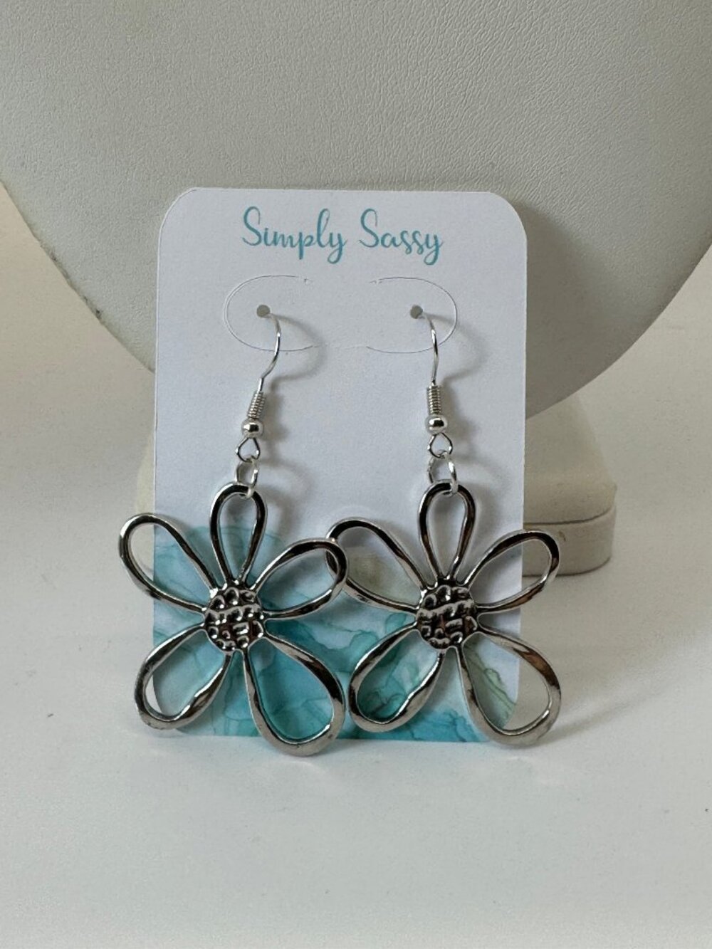 Silver Flower Dangle Earrings Open Wire Floral Drop Hook Earrings New